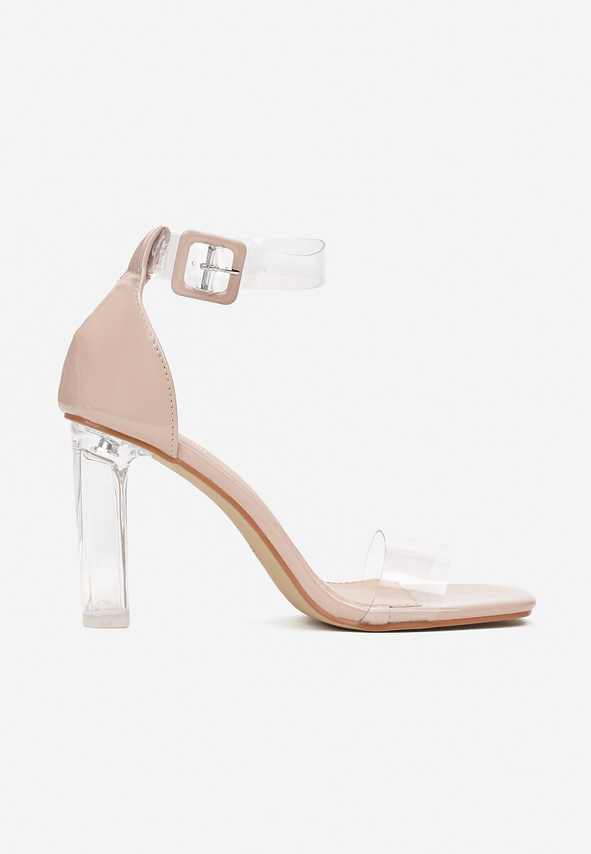 Beżowe Sandały z Transparentnymi Paskami i Obcasem Athesia