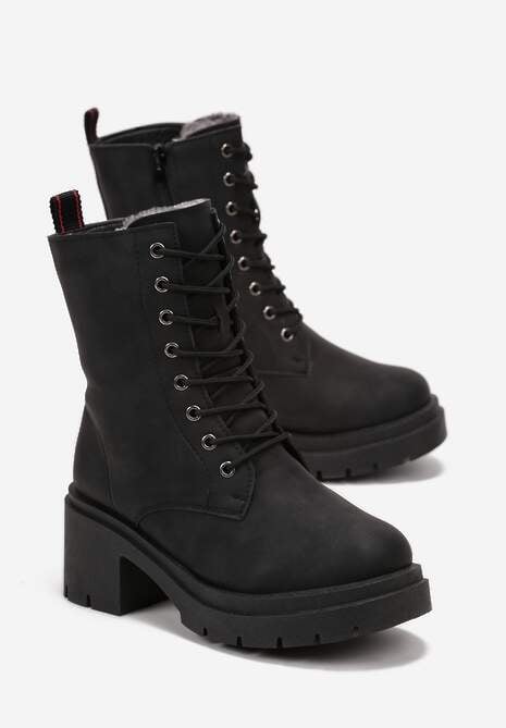 Czarne Botki Sztyblety za Kostkę na Platformie z Elastyczną Wstawką Adelaine