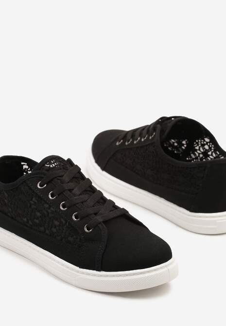 Czarne Trampki Tenisówki Ozdobione Ażurową Cholewką Xalimi
