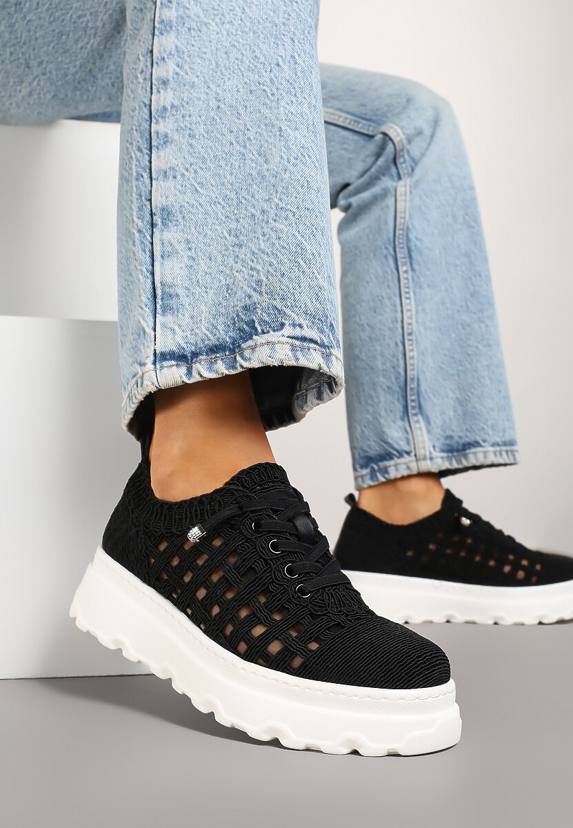 Białe Sneakersy na Platformie z Ażurkową Cholewką Marionea