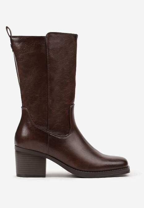 Ciemnobrązowe Casualowe Botki Sztyblety na Słupku Teralita