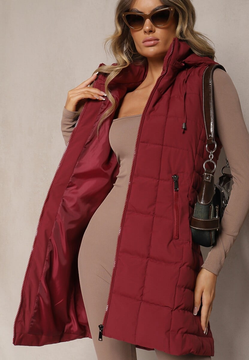 Biała Kamizelka Ozdobiona Pikowaniem i Odpinanym Kapturem Atoria