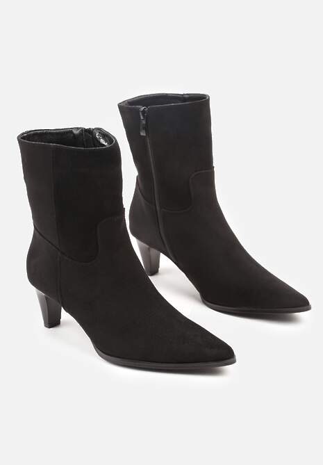 Czarne Botki na Stożku z Imitacji Zamszu Avinella