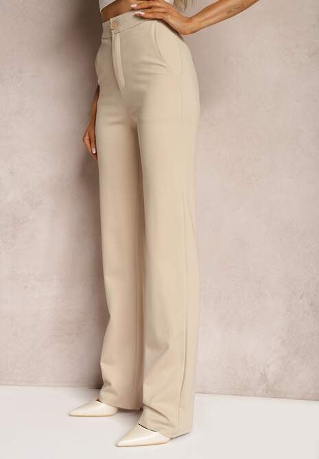 Beżowe Spodnie Szerokie Tanora