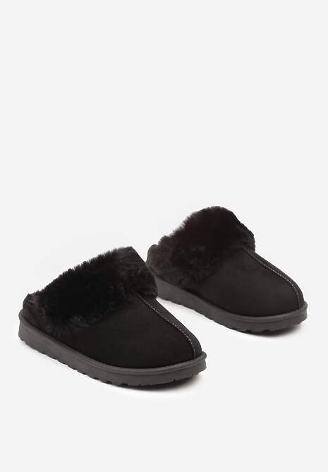 Czarne Kapcie z Ekozamszu z Futrzaną Wyściółką Zoleti
