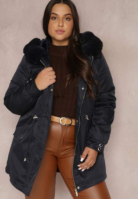 Granatowa Kurtka Parka Nylonowa Mivo