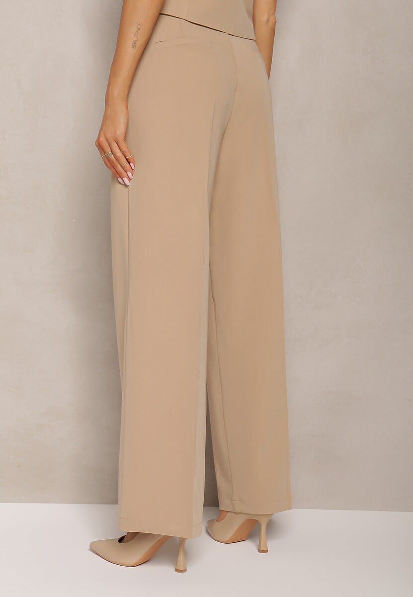 Beżowe Szerokie Spodnie High Waist Seraphella