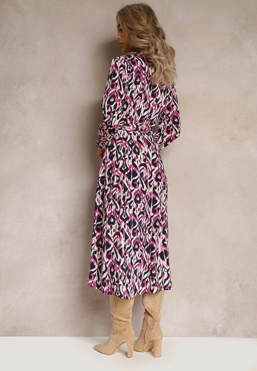 Fuksjowa Sukienka Koszulowa w Geometryczny Wzór Gena
