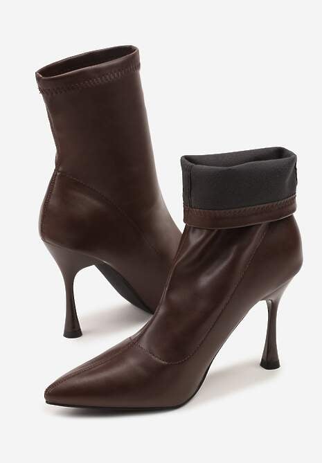 Brązowe Elastyczne Botki Vices na Klepsydrowym Obcasie Noraye