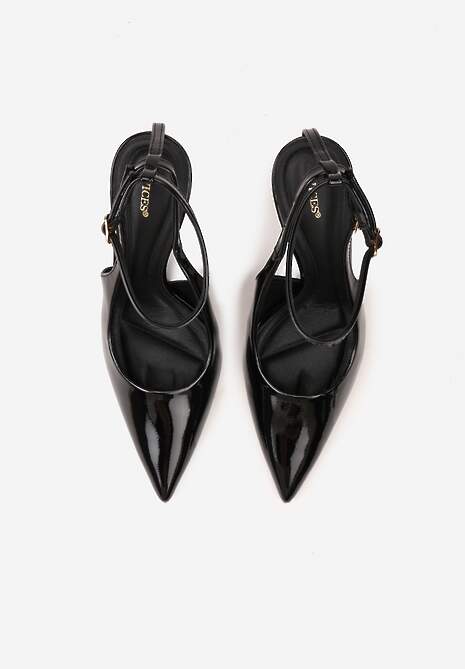 Czarne Sandały Lakierowane Vices na Szpilce Typu Slingback Dolenita