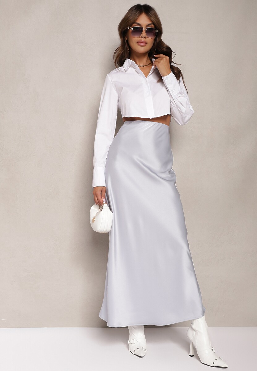 Jasnobeżowa Satynowa Spódnica Maxi High Waist Formia