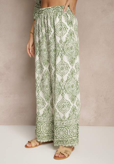 Zielony Komplet z Wiskozą o Kroju Oversize Koszula i Spodnie Nilarithia