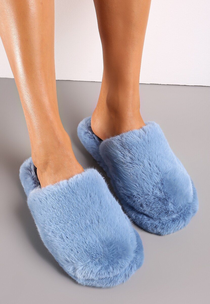 Niebieskie Zimowe Kapcie z Miękkiego Futerka Ossian