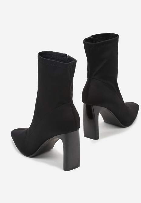 Czarne Elastyczne Botki na Słupkowym Obcasie ze Szpiczastym Noskiem Atise