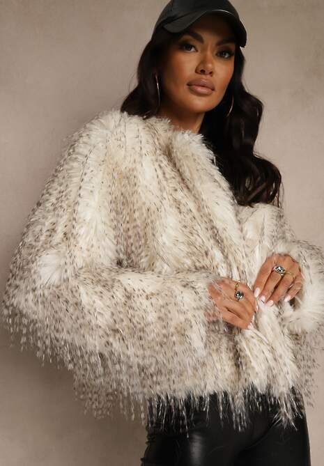 Biała Kurtka Futerko Ozdobione Cieniowaniem Tusirra