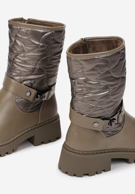 Ciemnobeżowe Botki z Pikowaną Cholewką Nevoyo