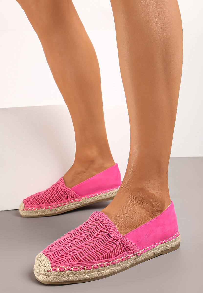 Fuksjowe Płaskie Espadryle z Ekozamszu Ozdobione Jutą Lemiala