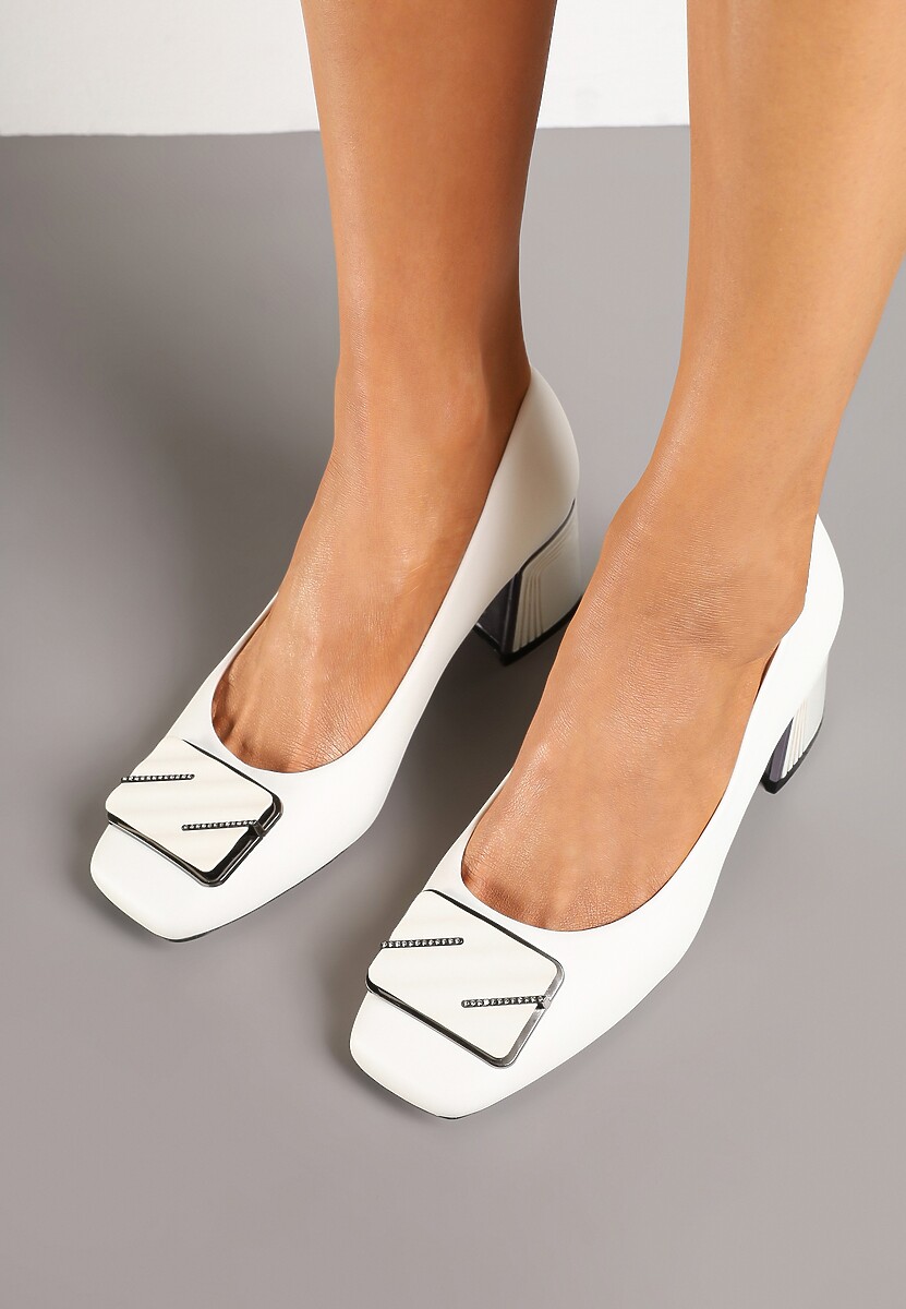 Białe Czółenka na Słupku z Ozdobą z Cyrkoniami Arionel