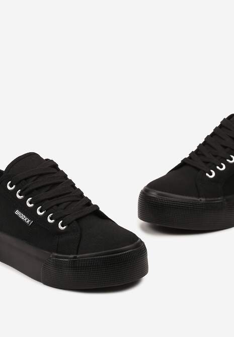 Czarne Casualowe Trampki przed Kostkę na Platformie ze Sznurowaniem Reapita