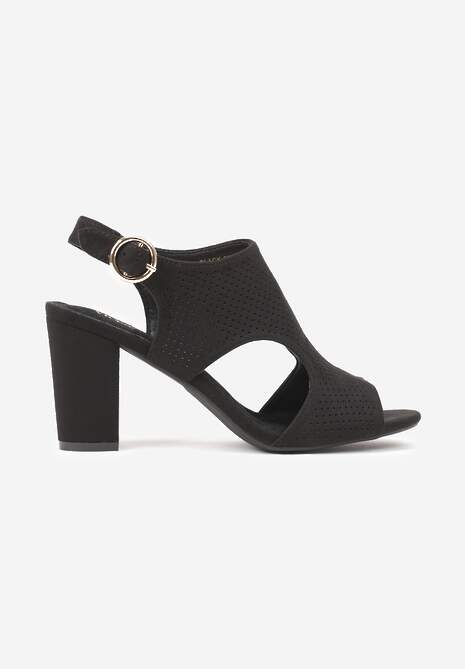 Czarne Sandały Vices na Słupkowym Obcasie z Ażurową Cholewką i Skórzaną Wkładką Obenea