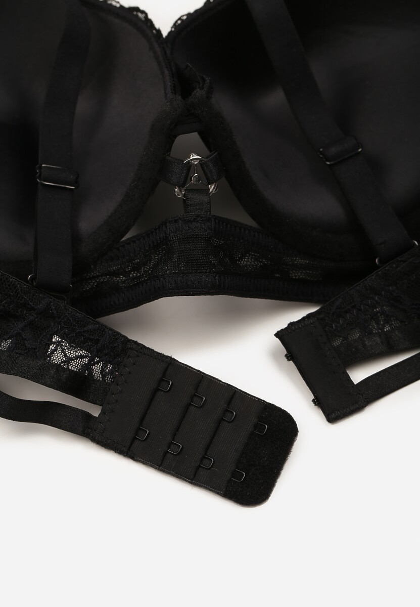 Czarny Koronkowy Biustonosz w Klasycznym Stylu z Aplikacją Galinassa