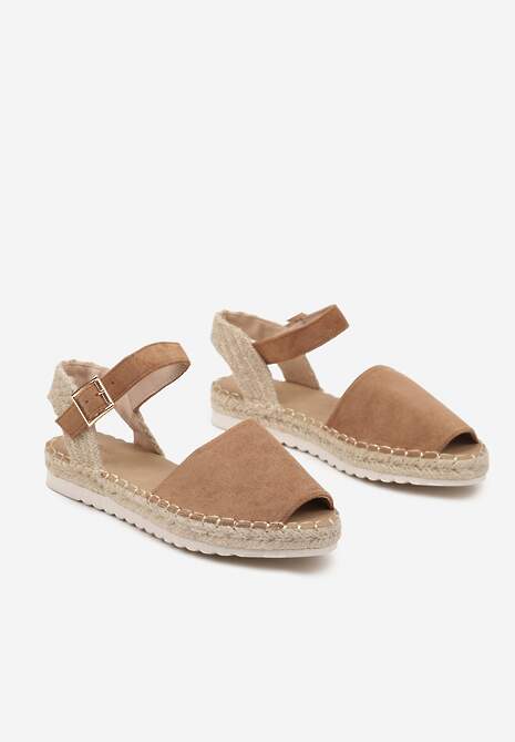 Brązowe Sandały z Plecionką w Typie Espadryli Oklerra