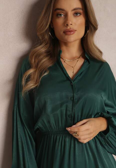 Ciemnozielona Sukienka z Falbankami Hile