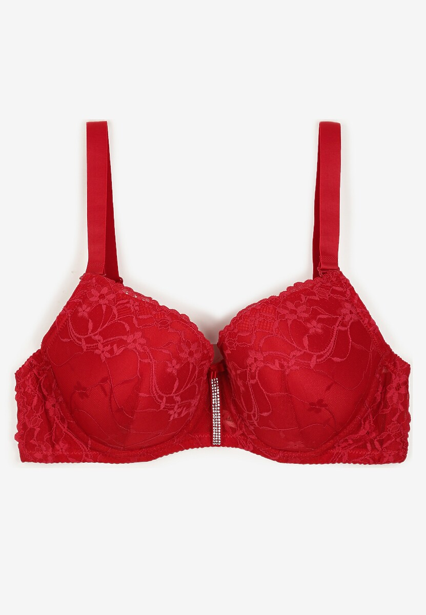 Czerwony Biustonosz z Koronką i Paskiem z Cyrkonii Katielle