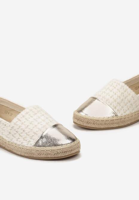 Beżowe Espadryle z Tweedowego Materiału z Plecionką na Podeszwie Hexiria