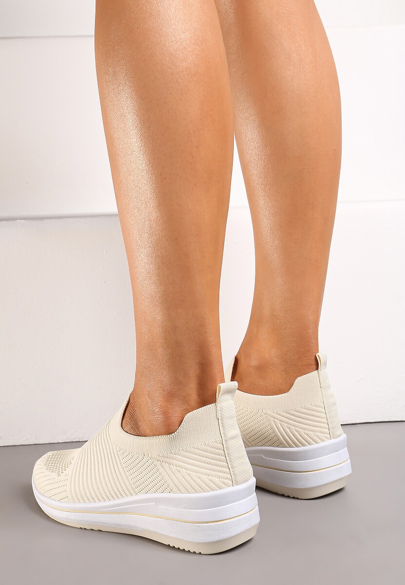 Beżowe Buty Sportowe ze Skarpetkową Cholewką Przed Kostkę Taalina