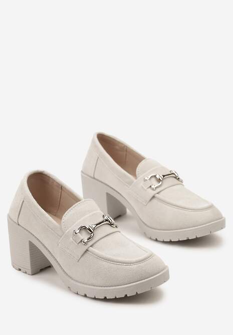 Szare Półbuty Mokasyny na Słupku z Platformą Ozdobione Klamrą Acridna