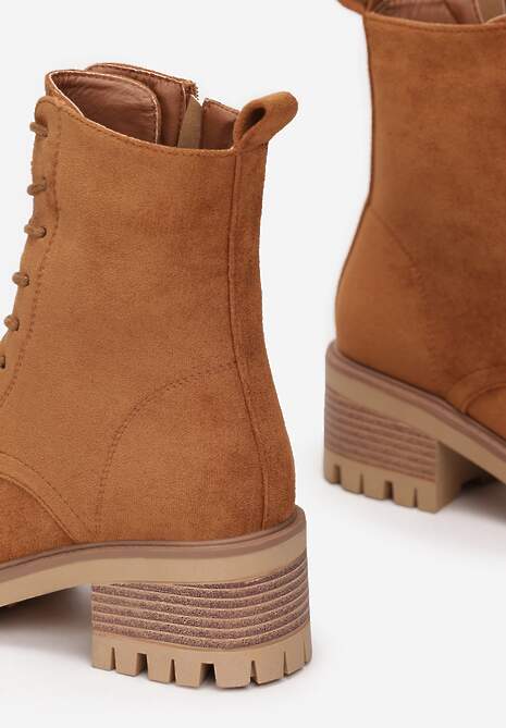 Brązowe Botki ze Sznurowaniem Ditra