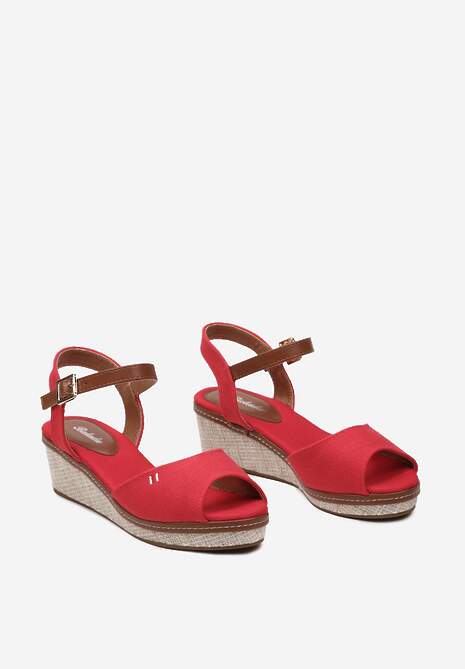 Czerwone Casualowe Sandały Espadryle na Koturnie z Plecionką Zapinane Wokół Kostki Persephia
