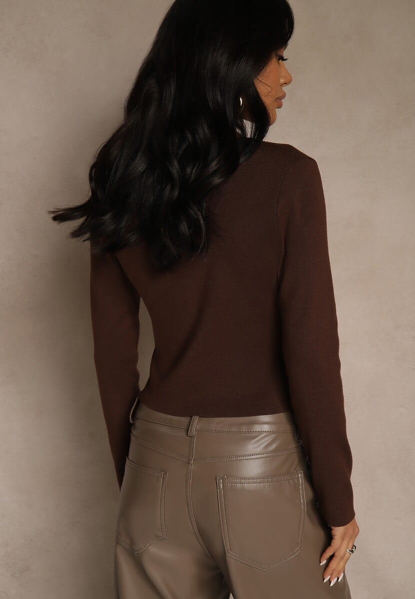 Brązowy Sweter z Wiskozą i Ozdobnymi Guzikami Zetisse