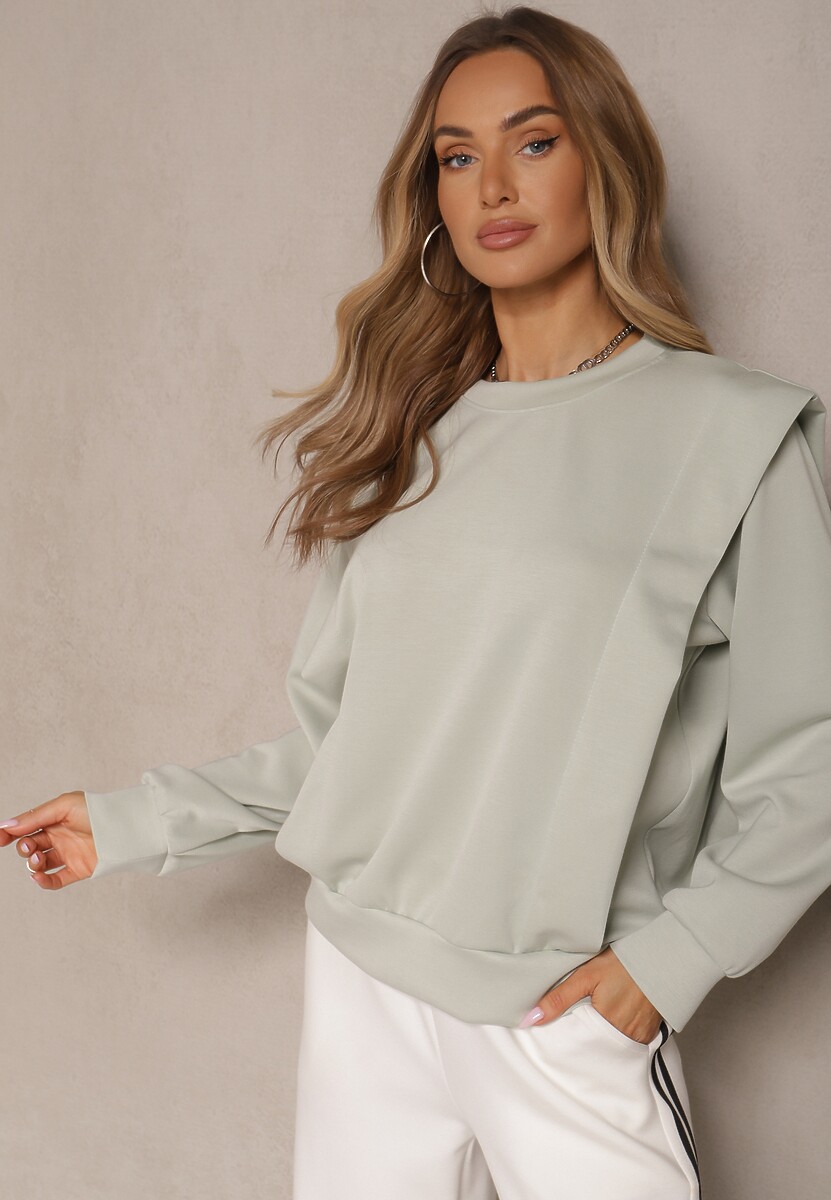 Jasnozielona Bluza z Wiskozą z Szerokimi Ramionami Alioris