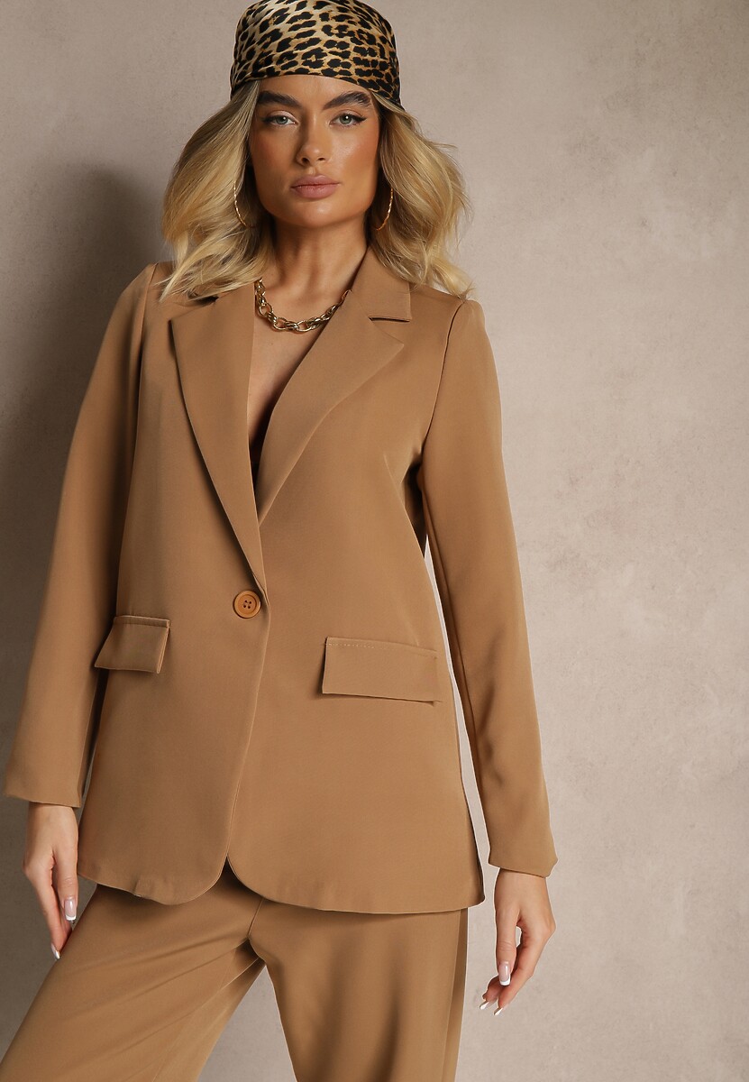 Brązowa Pudełkowa Marynarka z Imitacją Kieszeni Vivisae