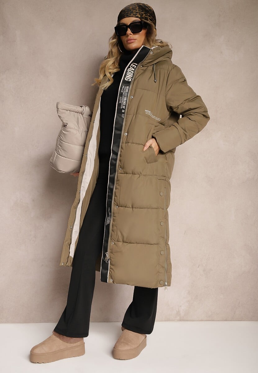 Ciemnozielona Pudełkowa Kurtka z Pikowanego Materiału z Dwustronnym Suwakiem i Rozporkami Daisena