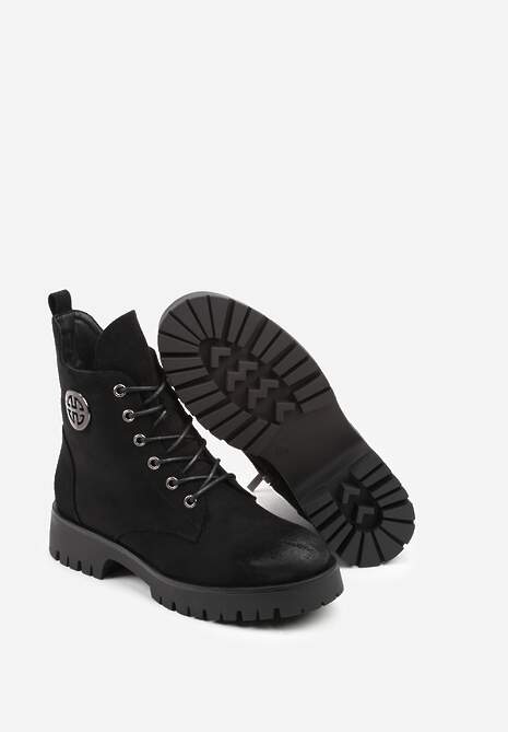 Czarne Botki Potocki Workery z Geometryczną Ozdobą Firiselle