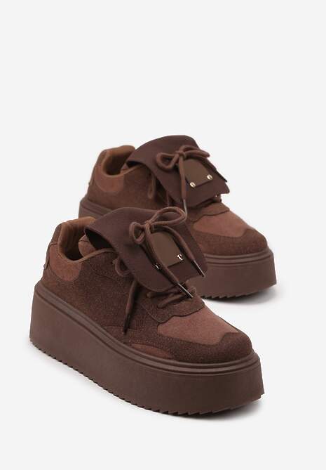 Brązowe Sneakersy Ozdobione Kokardą i Wywiniętym Językiem Ivalione