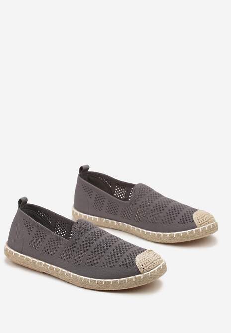 Szare Ażurowe Espadryle Ozdobione Plecionką na Podeszwie i Nosku Tarniesa