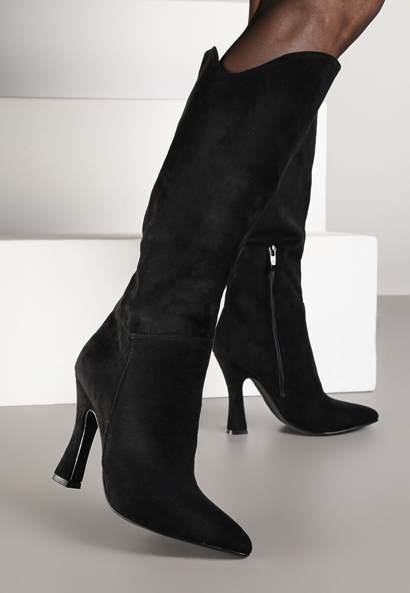 Czarne Kozaki na Stożku ze Szpiczastym Noskiem Agnesita