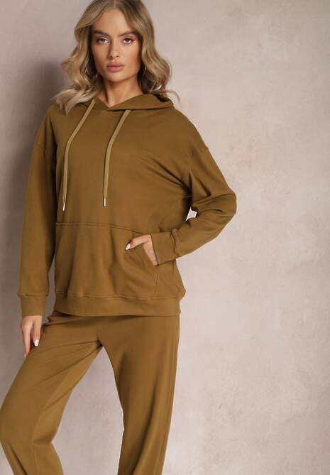 Brązowy Komplet Dresowy z Bluzą i Spodniami Ciranova