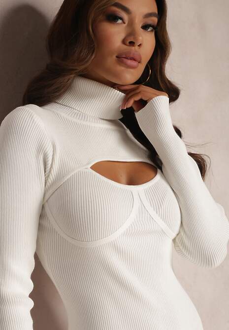 Biała Sukienka Prążkowana Varia