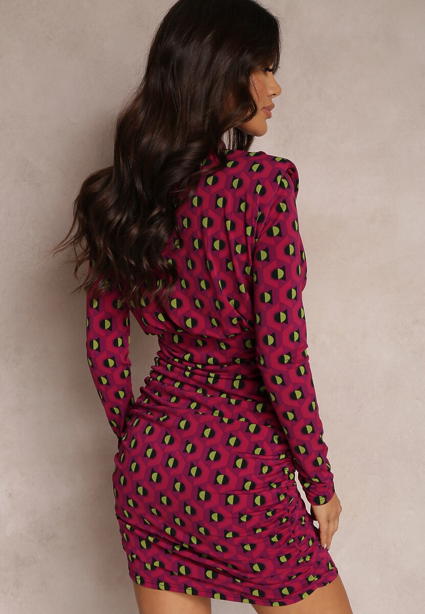 Fuksjowa Sukienka Dopasowana w Geometryczny Wzór Gishi