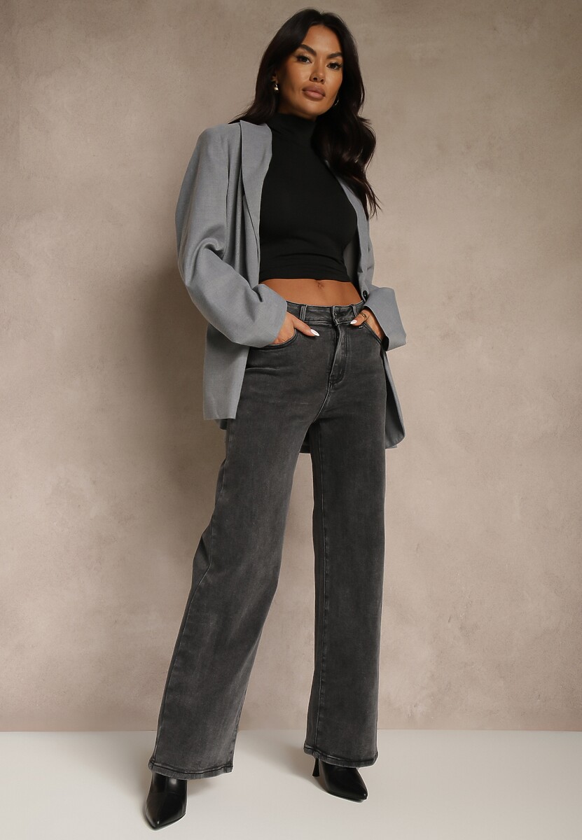 Szare Jeansy Wide Leg High Waist Mevandria