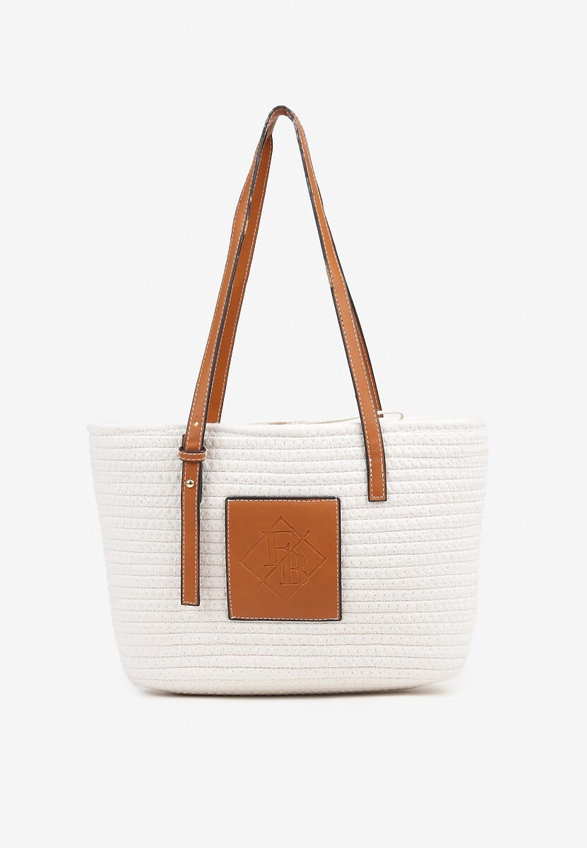 Ciemnobeżowa Torebka Typu Shopperka z Szydełkowego Materiału z Bawełny Saverezae