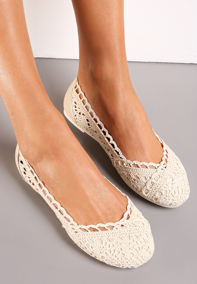 Beżowe Balerinki Koronkowe Sham