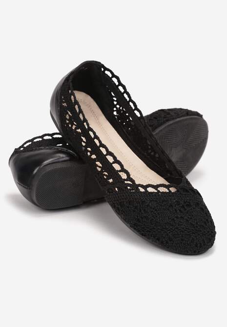 Czarne Balerinki Koronkowe Sham