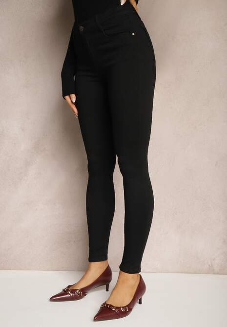 Czarne Jeansy z Bawełną Skinny High Waist Push Up Totanna