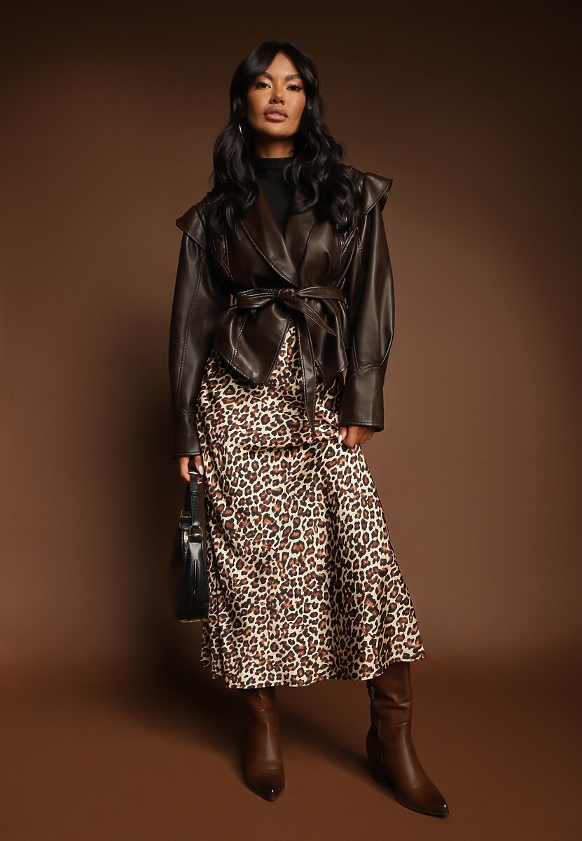 Fuksjowo-Czarna Spódnica High Waist ze Zwierzęcym Printem i Gumką w Talii Dimella